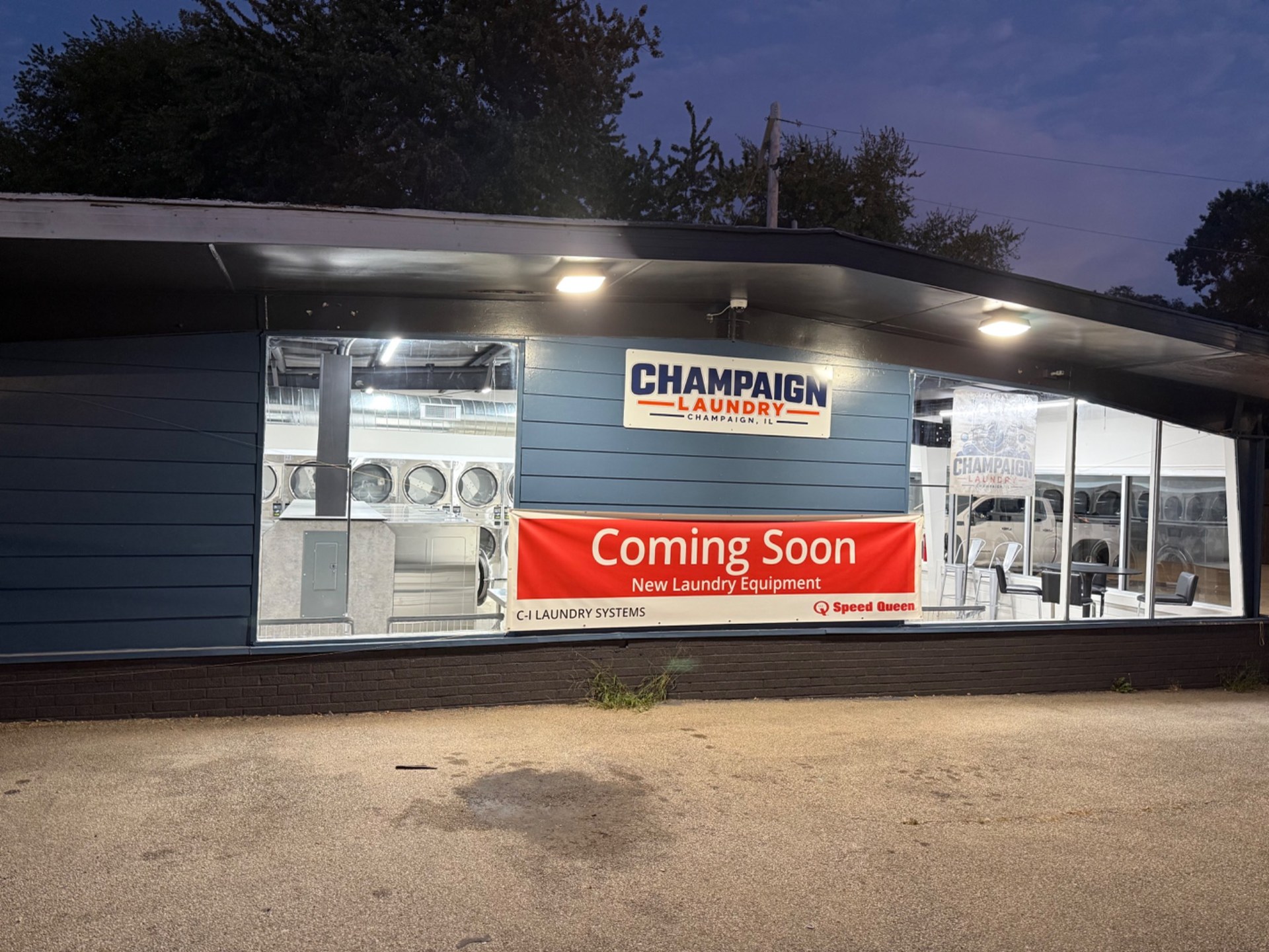 Champaign Laundry storefront photographed before opening